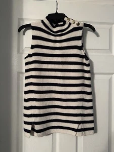 Ann Taylor LOFT Women's Xsp Sweater Tunic Tank Navy White Gold Buttons Striped - Picture 1 of 4