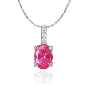 Oval Crown Created Pink Sapphire and White Topaz Necklace in Sterling Silver - Picture 1 of 4