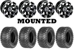 Kit 4 OTR 350 Mag Tires 25x10-12 on Moose 393X Black Wheels H700 - Picture 1 of 5