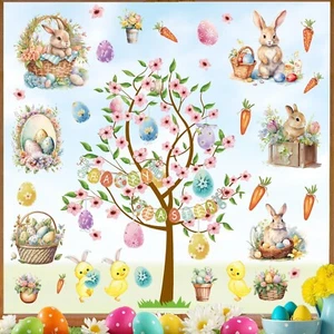 Happy Easter Decals Vintage Bunny Wall Decorations Easter Window Decals Peel ... - Picture 1 of 8