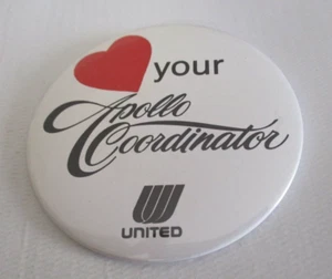 Botón del sistema de reservas United Airlines Love Your Apollo coordinador vintage - Imagen 1 de 2