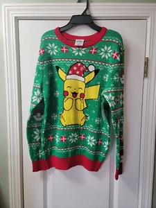 New POKEMON PIKACHU CHRISTMAS SWEATER GREEN BOYS SZ: XL 14-16 - Picture 1 of 4