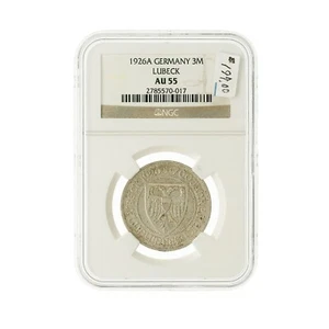 Germany Weimar 1926A NGC 3 Mark Au 55 Silver Lubeck - Picture 1 of 2