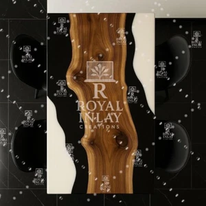 Black & White Epoxy River Table –Live Edge Wood Dining Table for Modern Interior - Picture 1 of 13