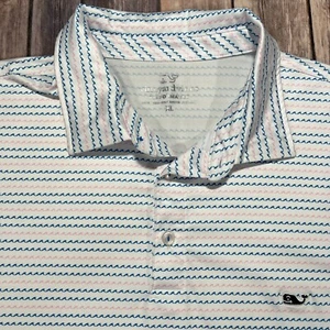 Vineyard Vines Wave Print Performance Polo Shirt XL Mens Blue White Striped Golf - Picture 1 of 7