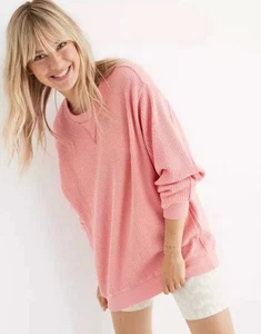 AERIE Damen The Sweat Waffle Crew Neck Sweatshirt Pullover Pink Größe Small - Bild 1 von 7