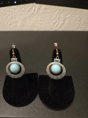 Turquoise Copper Design Earrings for Wome Handmade Jewelry - Image 1 of 2