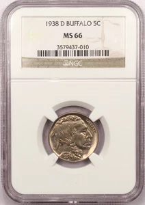 1938-D Buffalo Nickel 5C, NGC MS66, Gem Uncirculated BU - Picture 1 of 2
