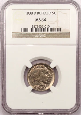 1938-D Buffalo Nickel 5C, NGC MS66, Gem Uncirculated BU - Image 1 of 2