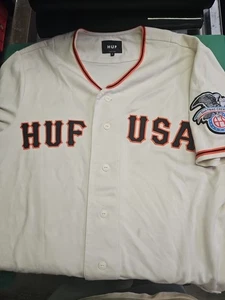 HUF USA DirtBag Crew Baseball XLarge Beige Vintage Jersey Shirt Some Stains - Picture 1 of 3