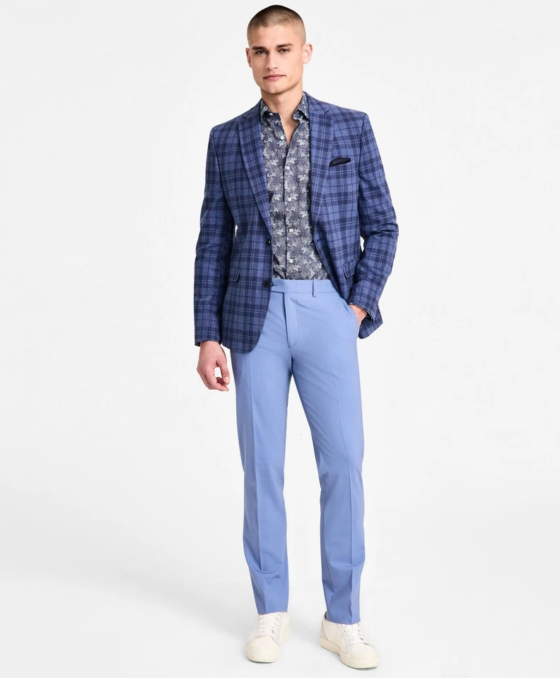 $295 NUEVO BAR III Para Hombres 38S Azul Cuadros Lino Blazer Abrigo Deportivo Traje Chaqueta Foto 1 de 4