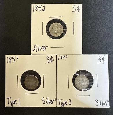 1852 3 Cent Silver Trime AG Plus 2 Extra W/No Dates - Image 1 of 4