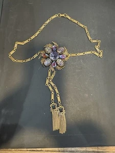 Florenza Dragons Breath Statement Tassel Gold Tone Necklace TC - Picture 1 of 10