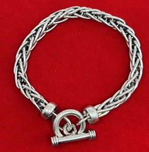 925 Mexico Sterling Silver Wheat Link Toggle Bracelet 8” Vintage Unisex - Picture 1 of 9