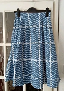 Marimekko Uniqlo Womens Blue White Chambray Denim Skirt Size S Geometric Print - Picture 1 of 8