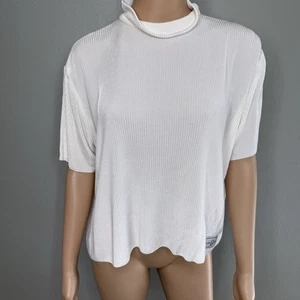 St John Sport By Marie Gray Top Short Sleeve Oversized Beige Cream Sz M - Picture 1 of 7