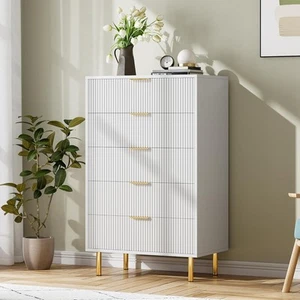 White 5 Drawer Dresser for Bedroom, 48” Tall Dresser Chest of Drawers, Modern... - Picture 1 of 8