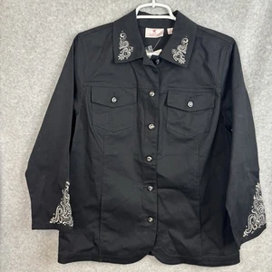 Neu mit Etikett Quacker Factory Damen bestickt elegant Western schwarz Canvas Shacket Gr. S - Bild 1 von 9