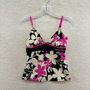 Costume da bagno Y2K vintage Tankini 6 rosa ibisco floreale tropicale cocco hawaiano - Foto 1 di 11