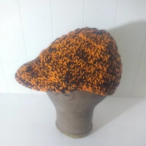 Crochet Knitted Visor Cap Orange Black Handmade - Picture 1 of 8