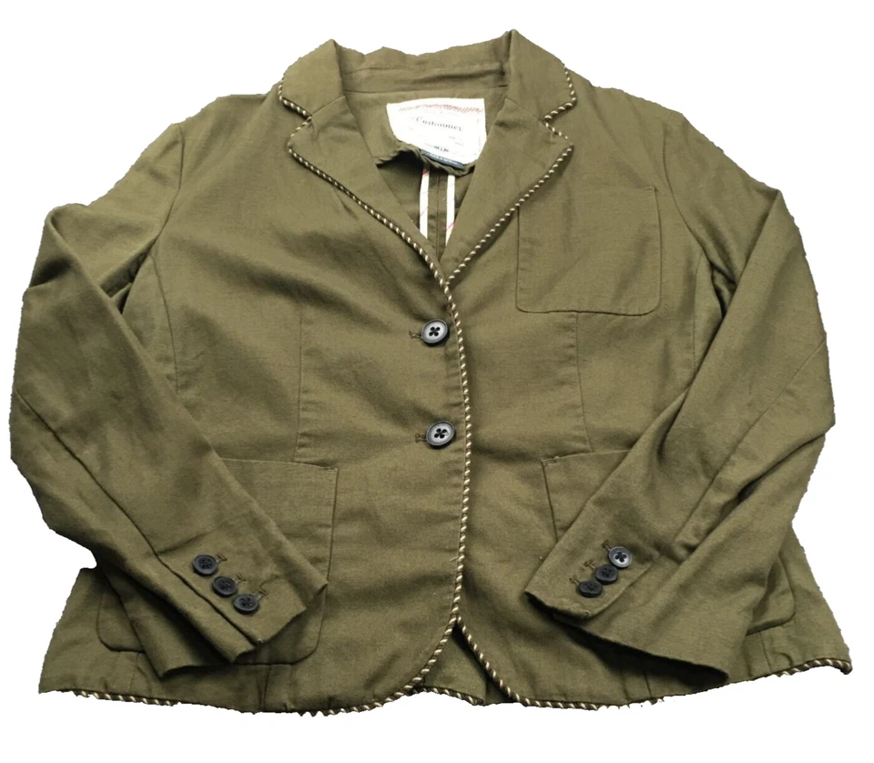 Blazer Cartonnier Anthropologie para mujer mezcla de lino talla 6 bolsillos verdes Foto 1 de 4