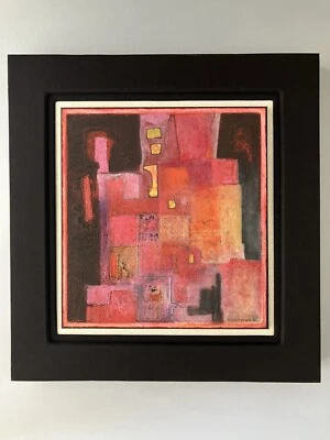 Pintura a óleo abstrata a bordo intitulada “Solar Crimson” por JB Thompson (1932-1984) - Imagem 1 de 4