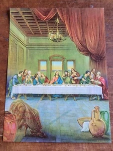 L'Ultima Cena-E.H. Schmidt Stampa litografica religiosa vintage anni 50 in rilievo - Foto 1 di 2