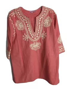 CALYPSO ST. BARTH PINK EMBROIDERED COTTON TUNIC TOP BLOUSE SIZE SMALL EUC - Picture 1 of 4