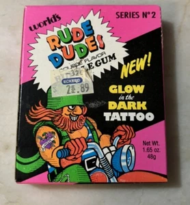 Rude Dudes Double Flavor Bubble Gum New Glow In The Dark Tattoo Vintage Retro - Picture 1 of 6