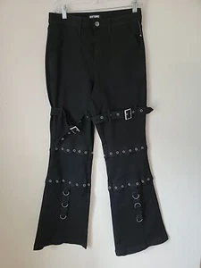 Hot Topic Pants Juniors Size 7 Black Belt D Ring Goth Punk Flare Leg New - Picture 1 of 11