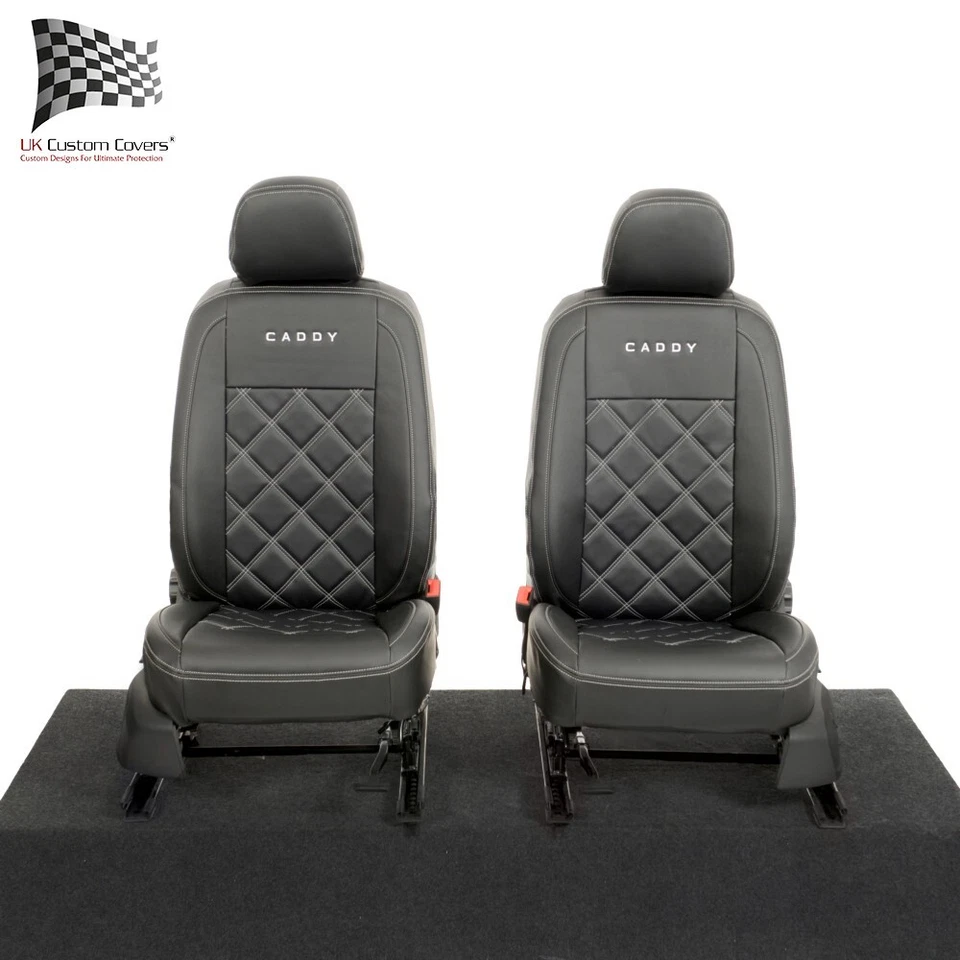 VW CADDY FRONT SEAT COVERS LEATHERETTE WITH 'CADDY' EMBROIDERY (2021 ON) 891 - Image 1 of 4