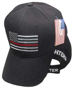 Black USA Fire Thin Red Line Cap Low Profile Hat Baseball Support Fire Fighters - Picture 1 of 5