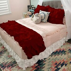 5 PC Ruffle Bed Runner Scarf Set 1000 TC Egyptian Cotton All UK Sizes & Colors