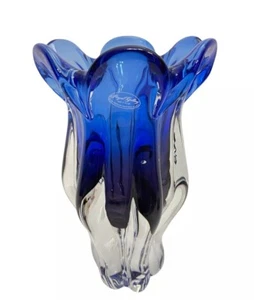 Vintage Royal Gallery Cobalt Blue and Clear Glass Art Vase Heavy Made in Poland - Picture 1 of 8