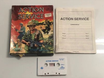 C64 Action Service Game Commodore 64 128 Cassette Boxed Instructions Vintage - Image 1 of 4