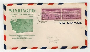 1939 GRIMSLAND FDC 858-16D.1 OLYMPIA WASHINGTON AIRMIAL BORDER VARIETY - Picture 1 of 1