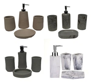 Marble Stone 4 Piece Bathroom Accessory Set Soap Dish Dispenser Holder Tray - Picture 1 of 8