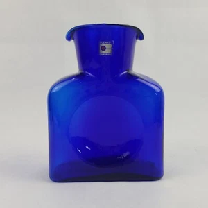 Vintage Blenko Mundgeblasene Kobaltblau Glas Doppel Ausgießer Wasserflasche mit Etikett - Bild 1 von 13
