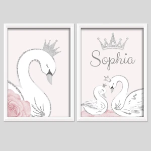Swan girly double PRINT ONLY a4 Gift Picture wall art bedroom personalised - Picture 1 of 4