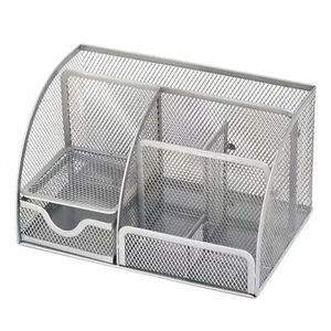 Silver Mesh Pen Holder and Organizer Office Supplies with 7 Compartments Desk... - Picture 1 of 6