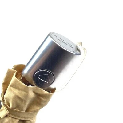 Talbots Beige Compacto Plano Cierre Automático Paraguas Mango Aluminio Foto 1 de 3