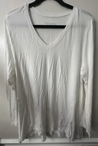 Soft Surroundings White Long Sleeve V Neck T Shirt Sz L Petite PL Modal/Spandex - Picture 1 of 8