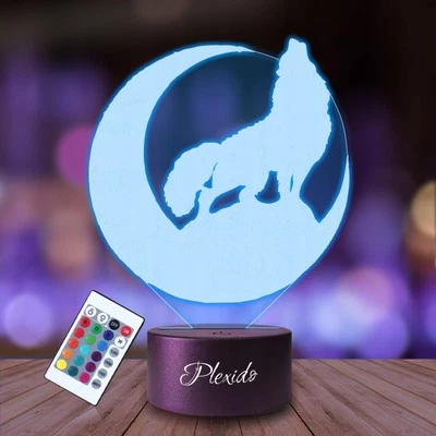 Personalisierte 3D LED Lampe Nachtlicht Geschenk Wolf und der Vollmond - Bild 1 von 4