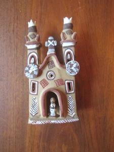 Vintage Peru Volkskunst Terrakotta Keramik Ton Mission Kirche 6" hoch - Bild 1 von 10