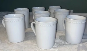 JC Penney White BEAD Mugs Cups Set of 8 NEW - Picture 1 of 4