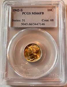 1942-S MS66 Mercury Dime Full Split Bands PCGS Pretty Coin!  MM 👀 Gratis Geschenk 🎁 - Bild 1 von 5