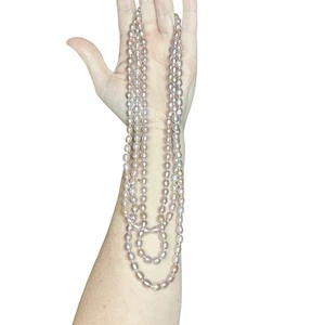 Authentic Pearls X-Long 64” Opera Knotted Necklace Layer Pink Lavender Strand - Picture 1 of 15
