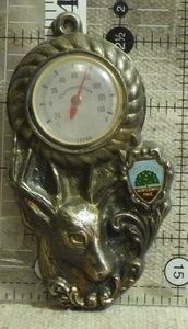 vintage Japan thermometer Oregon myrtle wood metal souvenir cast metal 4 5/8" - Picture 1 of 4