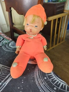 Mattel Bedsie Baby Beans Doll Orange Yawning 1970 Vintage Beanbag Made in USA - Picture 1 of 8