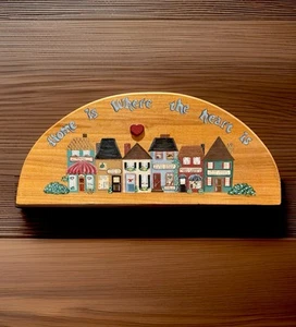 Vintage Wooden Home Is Where The Heart Is Hand Painted Wall Decor 18”x 7” Signed - Picture 1 of 9